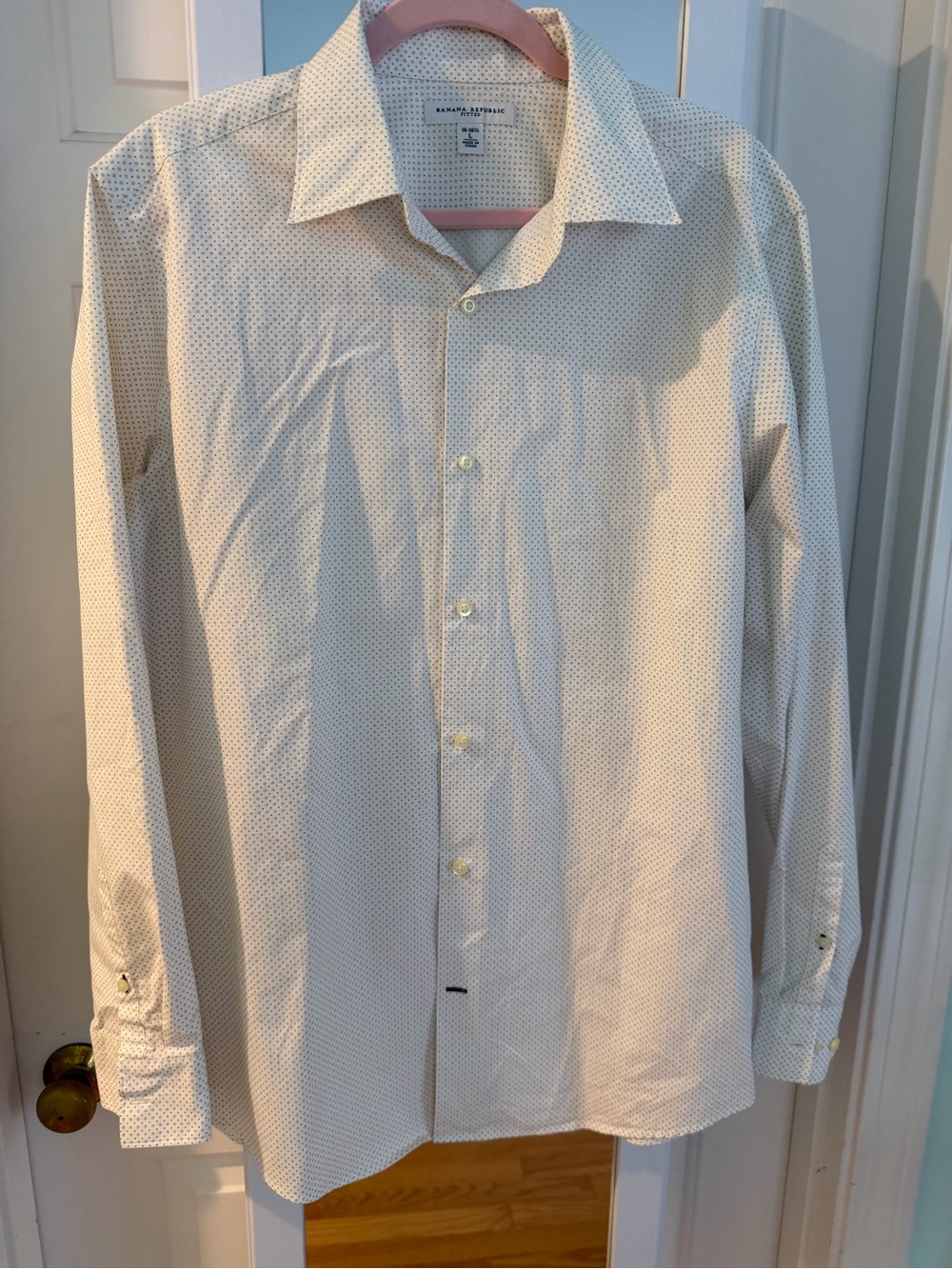 Banana Republic Fitted Men's Dress Shirt - Off White With Dot Pattern